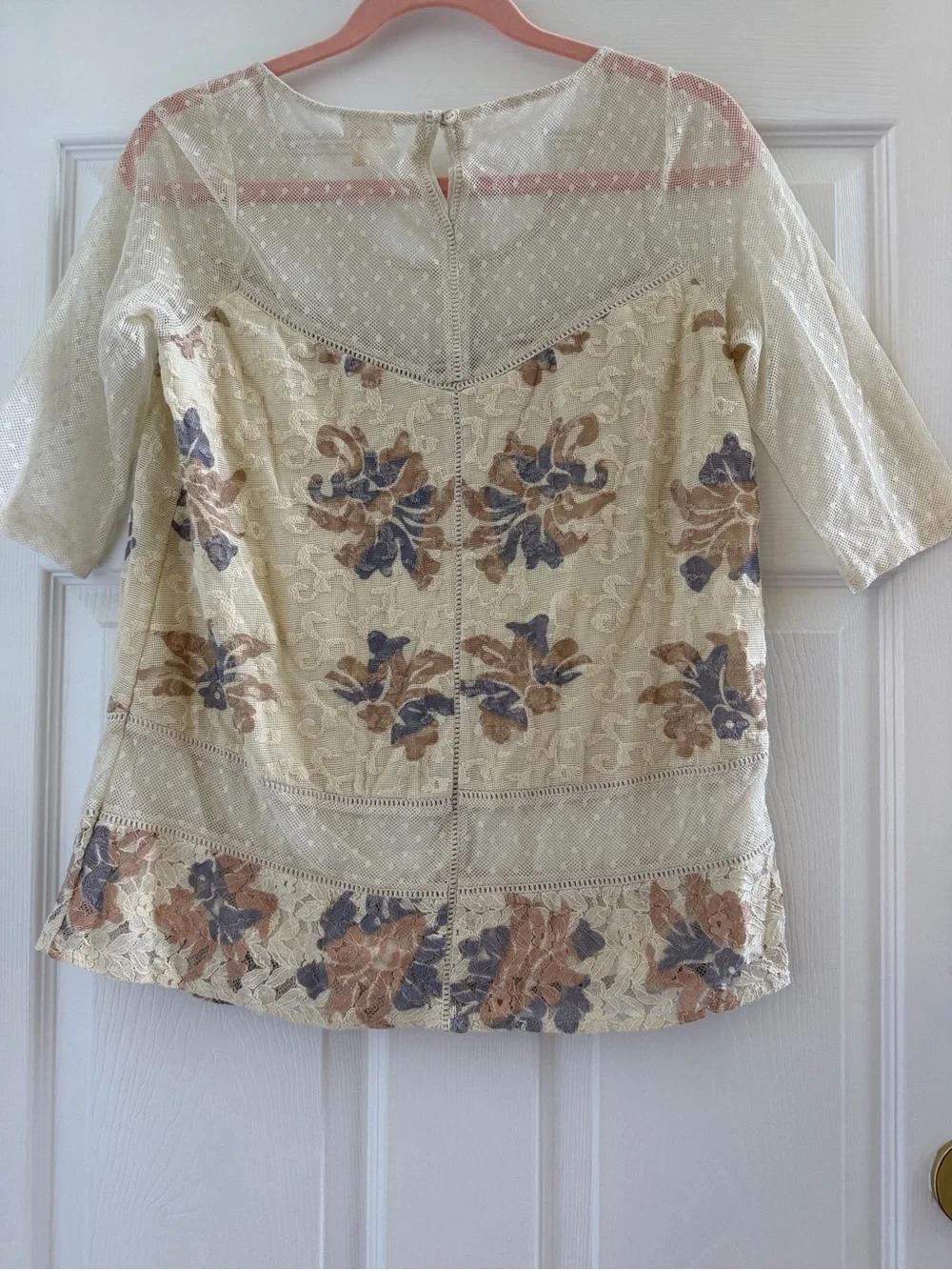 Anthropologie Meadow Rue Boho Dotted Mesh Lace Floral Peasant Blouse small EUC